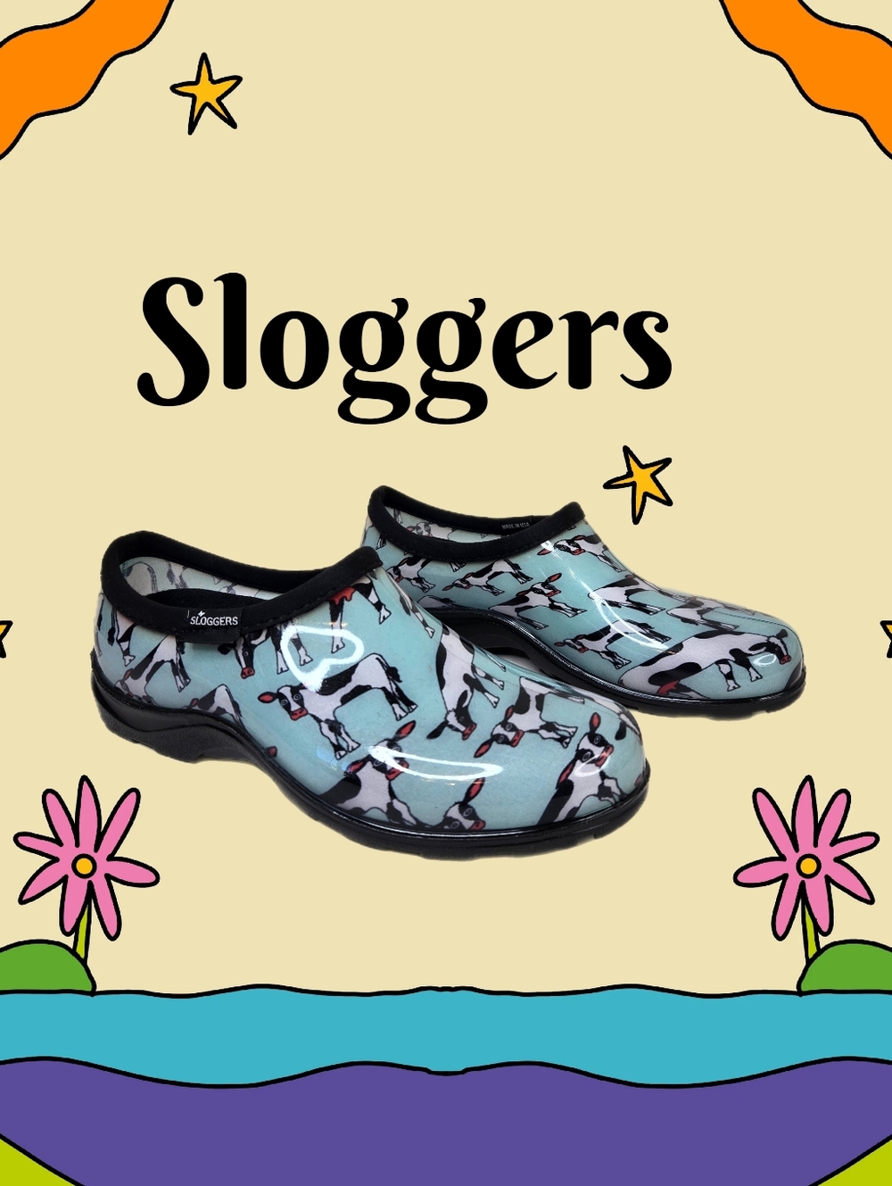 Sloggers Womens Sz 8 Waterproof Cowabella  Gardening Shoes Mint Blu Lovely Cows